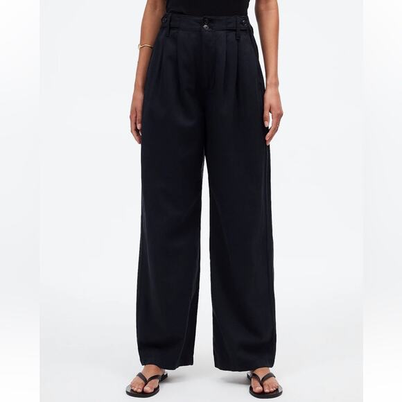 Madewell The Harlow Wide-Leg Linen Blend Pants in True‎ Black Sz 0 NEW - Picture 1 of 16
